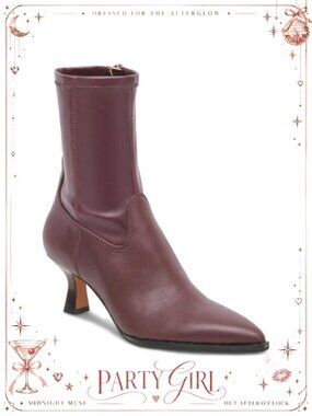Pointy Toe Kitten Heel Ankle Booties Side Zipper Leather Short Boots